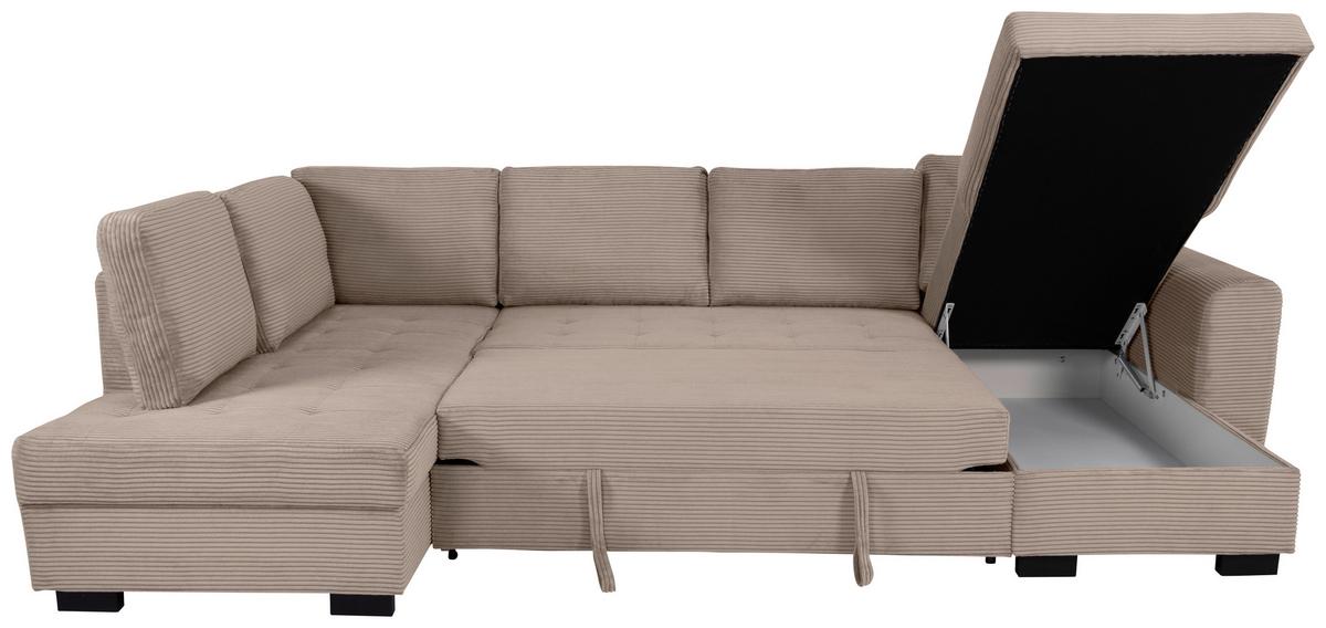 Souprava U MALTE, levá, šedobéžový manšestr - černá/šedobéžová, Moderní, textil/plast (178/305/155cm) - Based