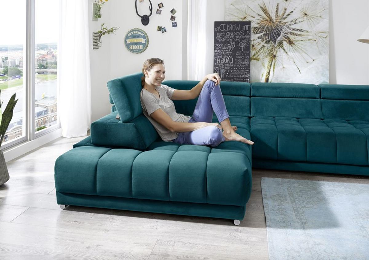 Sedací souprava IBA, levá, tyrkysová, bez funkcí - barvy chromu/tyrkysová, Lifestyle, textil (222/323cm)