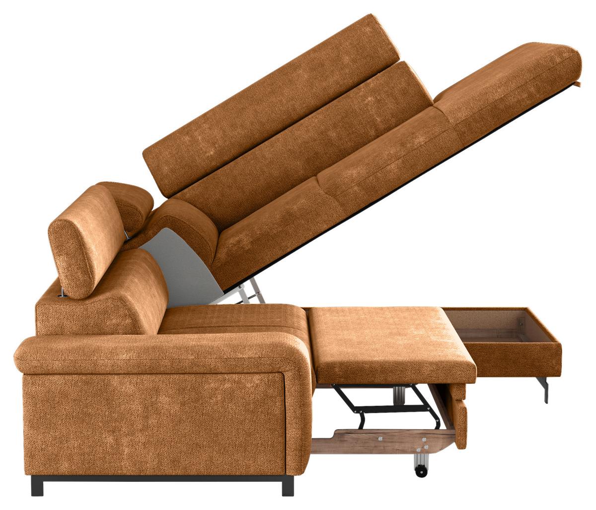 Ecksofa mit Bettkasten Emma Cognac 262x215 cm - Cognac/Schwarz, Textil (262/215cm) - MID.YOU