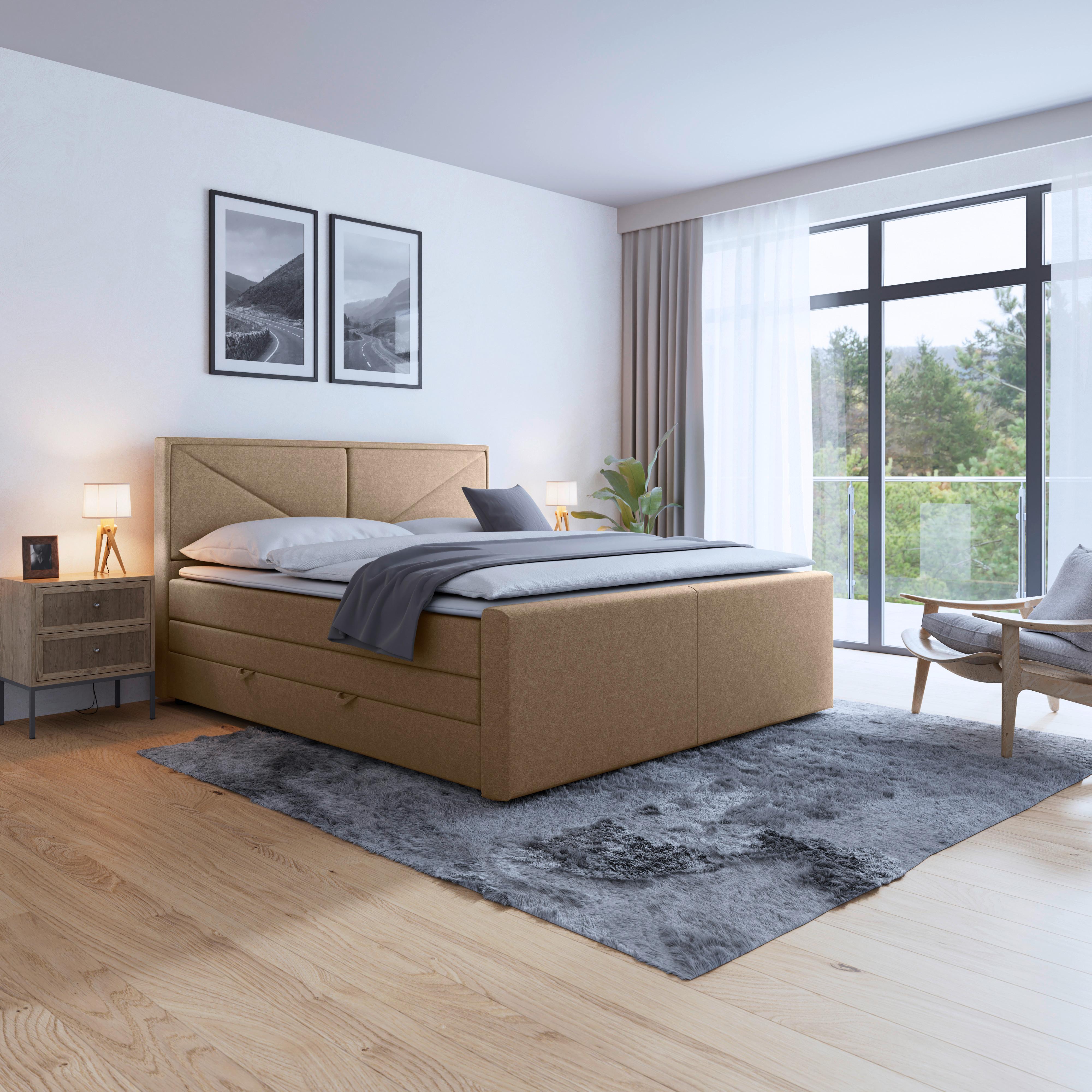 Boxspringbett Mit Bettkasten Lima 180x200 Cm Naturfarben - Schwarz/Naturfarben, MODERN, Karton/Holzwerkstoff (180/200cm) - MID.YOU