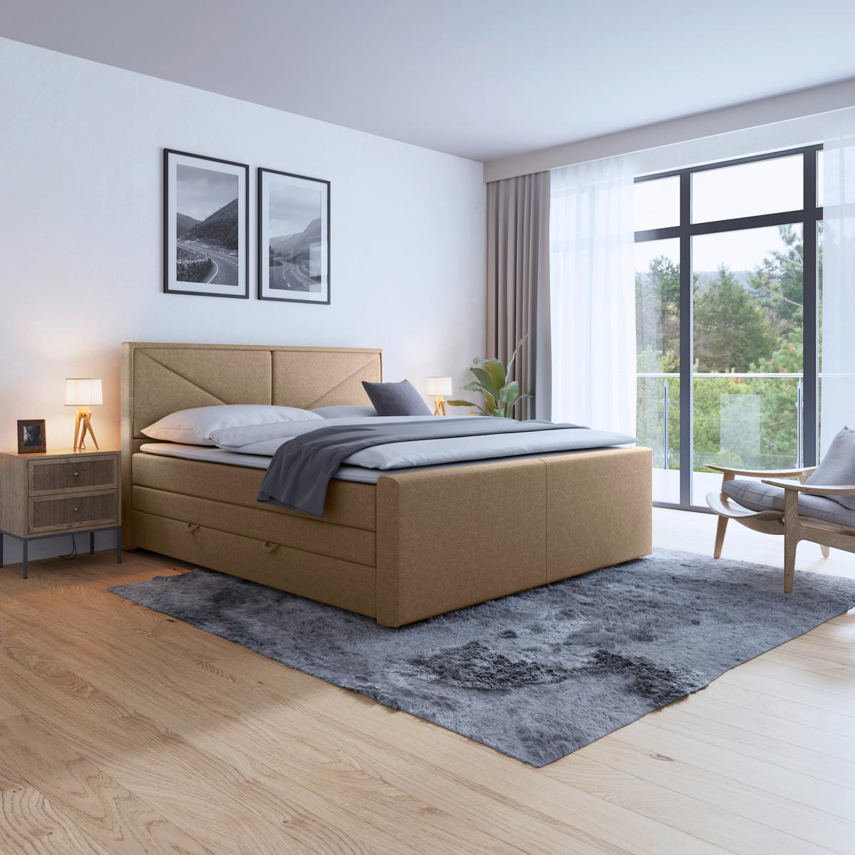 Boxspringbett Mit Bettkasten Lima 180x200 Cm Naturfarben - Schwarz/Naturfarben, MODERN, Karton/Holzwerkstoff (180/200cm) - MID.YOU