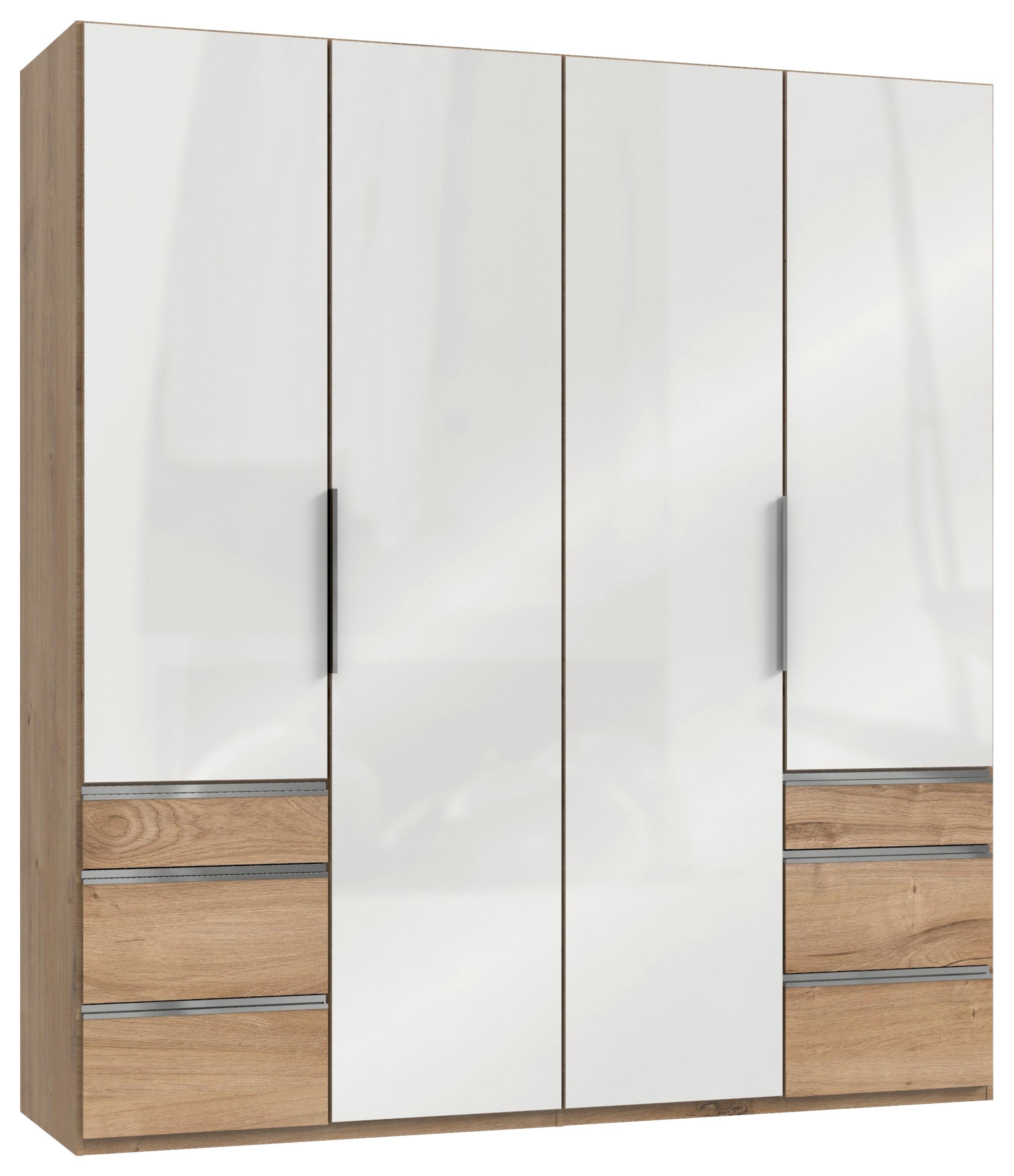 Šatníková skriňa LEVEL 36 D - biela s vysokým leskom/farba duba, Modern, kompozitné drevo (200/216/58cm) - MID.YOU