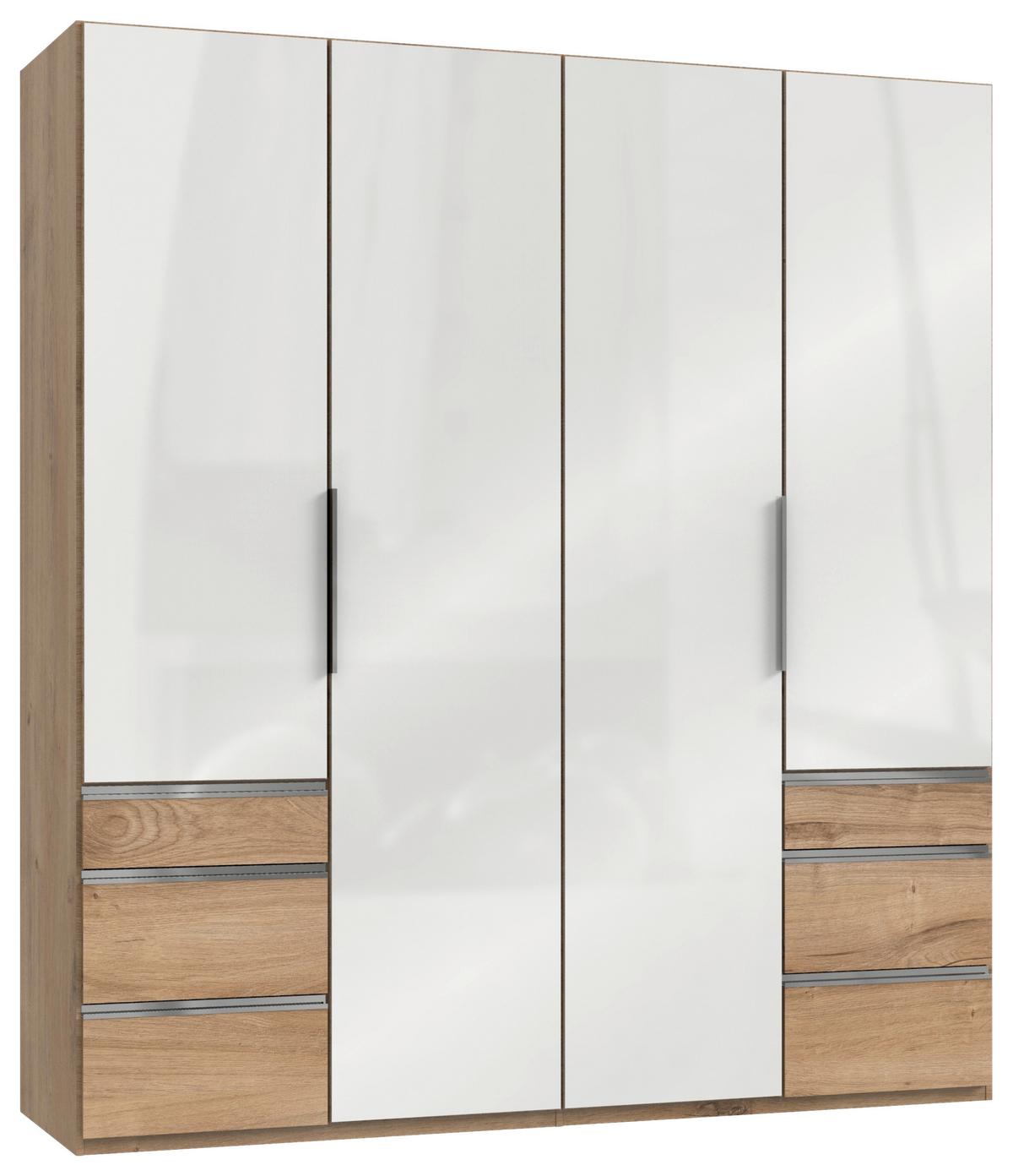 Šatníková skriňa LEVEL 36 D - biela s vysokým leskom/farba duba, Modern, kompozitné drevo (200/216/58cm) - MID.YOU