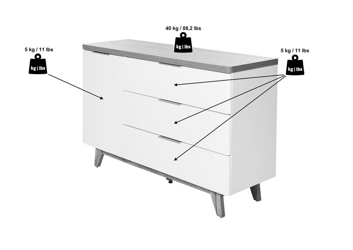 Sideboard 120cm Libre Sb 120 Weiß/Eichefarben - Eichefarben/Weiß, KONVENTIONELL, Holzwerkstoff (120/77/39cm) - Livetastic