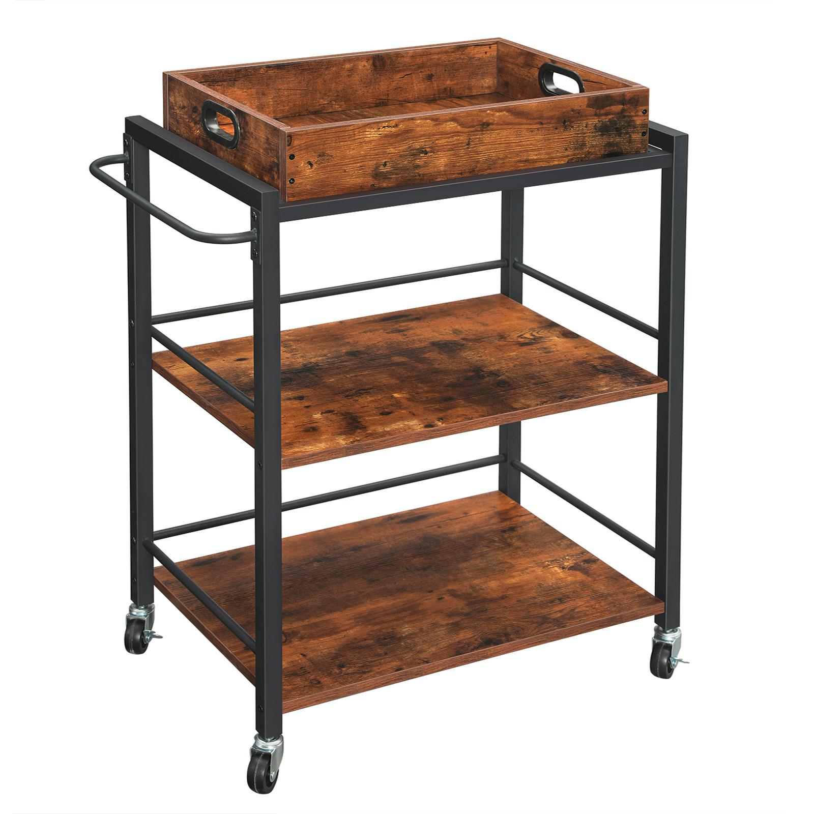 Allzweckwagen Vasagle Braun, Schwarz, B: 72 cm - Schwarz/Braun, Natur, Holzwerkstoff/Metall (72/40/86cm) - Boxxx