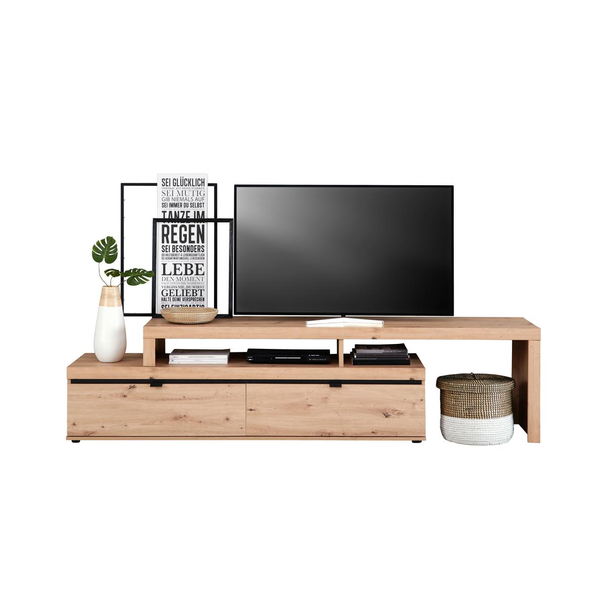 TV-Lowboard Nyon B: 200-275 cm Eiche Artisan Dekor/Schwarz - Schwarz/Eiche Artisan, MODERN, Holzwerkstoff (200-275/58/50cm)