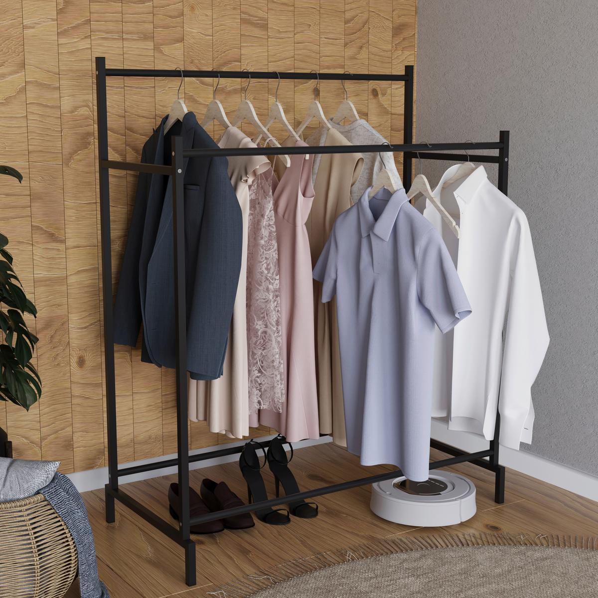 Kleiderständer Labol Schwarz B: 103 Cm - Schwarz, Design, Metall (103/136/52cm) - MID.YOU