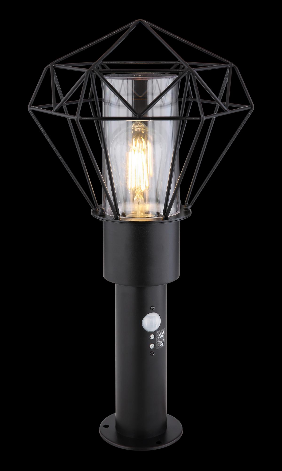 Außenleuchte + Bewegungsmelder Horace 15 Watt Edelstahl - Klar/Schwarz, Basics, Kunststoff/Metall (22,5/25,5/50cm) - Globo