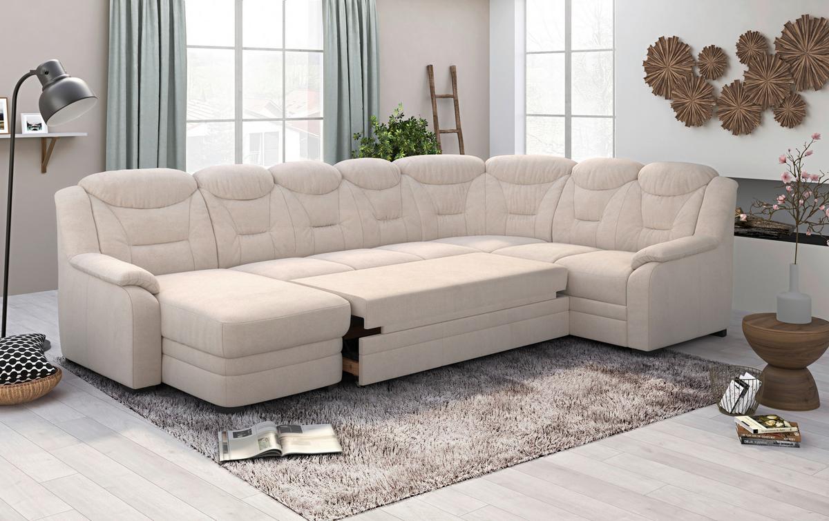 Wohnlandschaft Marcus Beige Inkl. Bettkasten - Beige/Schwarz, Basics, Textil (162/330/211cm) - MID.YOU