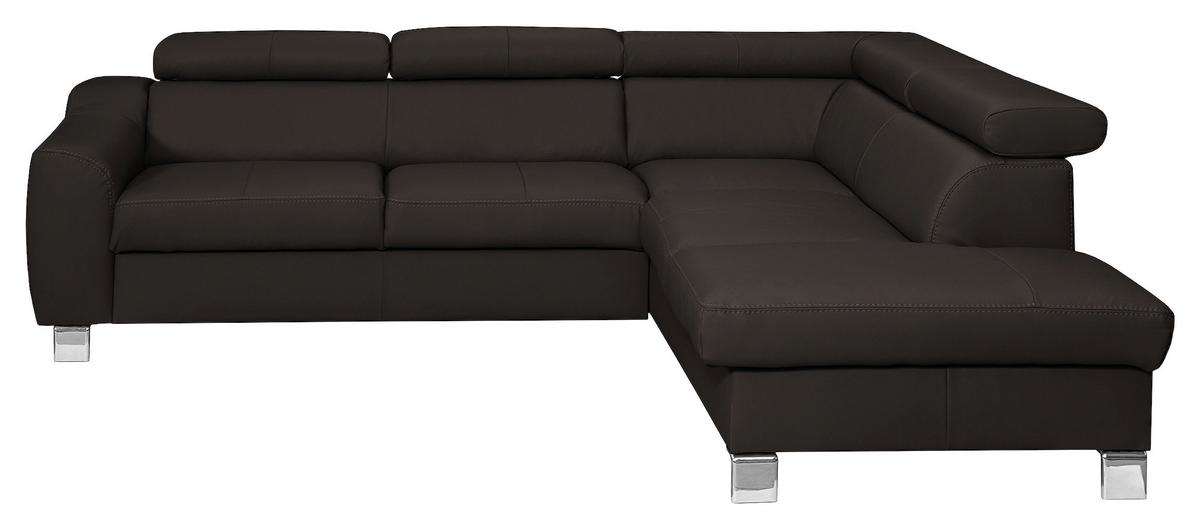 Ecksofa Aspen Lederlook Dunkelbraun 245x208 Cm - Chromfarben/Dunkelbraun, Design, Leder/Textil (245/208cm) - Livetastic