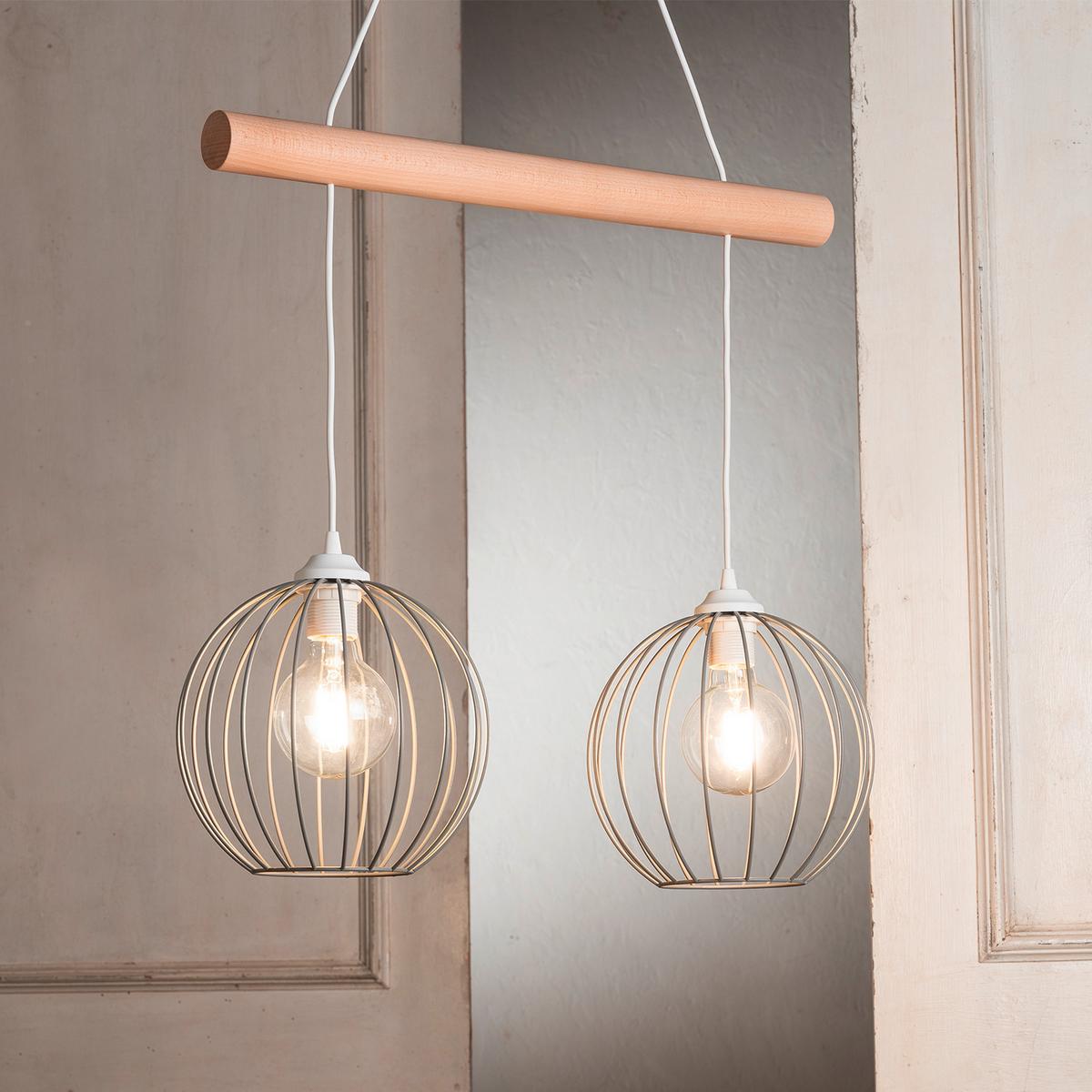 Hängeleuchte Mercure Hellbraun Weiß Hg - Hellbraun/Weiß Hochglanz, Basics, Holz/Metall (60/24/90cm)