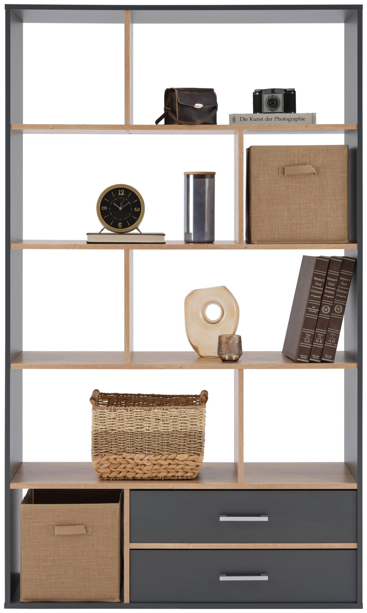 Regal Roberto 2 antracit/dub Artisan - antracitová/dub artisan, Trend, kompozitní dřevo/plast (110/184,6/32cm)