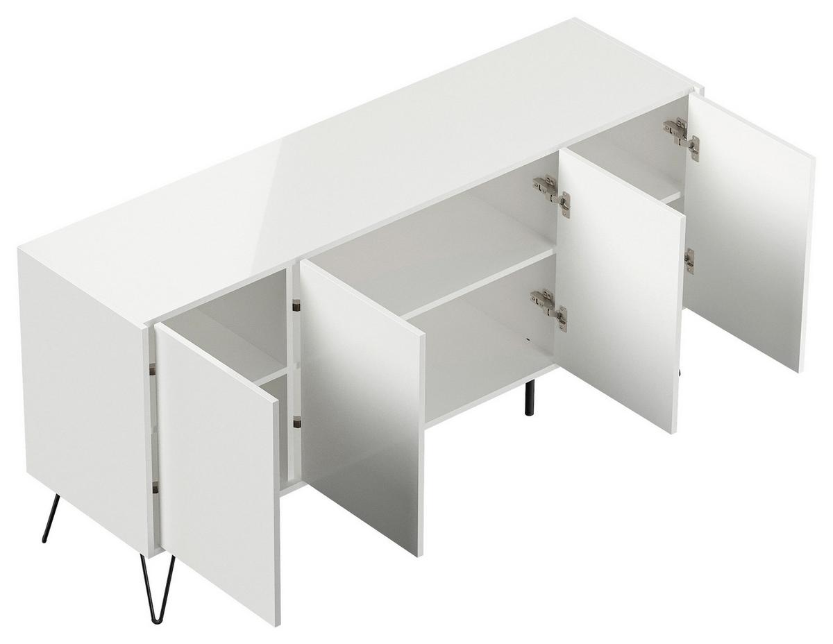 Sideboard Posseik Industrial Weiß B: 155 cm - Weiß Hochglanz/Schwarz, Design, Holzwerkstoff (155/75,8/42cm) - MID.YOU