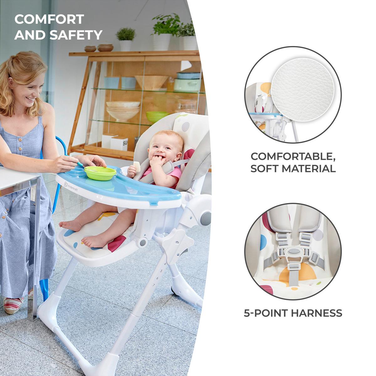 Hochstuhl Yummy Bunt, B/H/T: 55,5x105x84,5cm - Multicolor/Hellgrau, Basics (55.5/105/84.5cm) - Kinderkraft