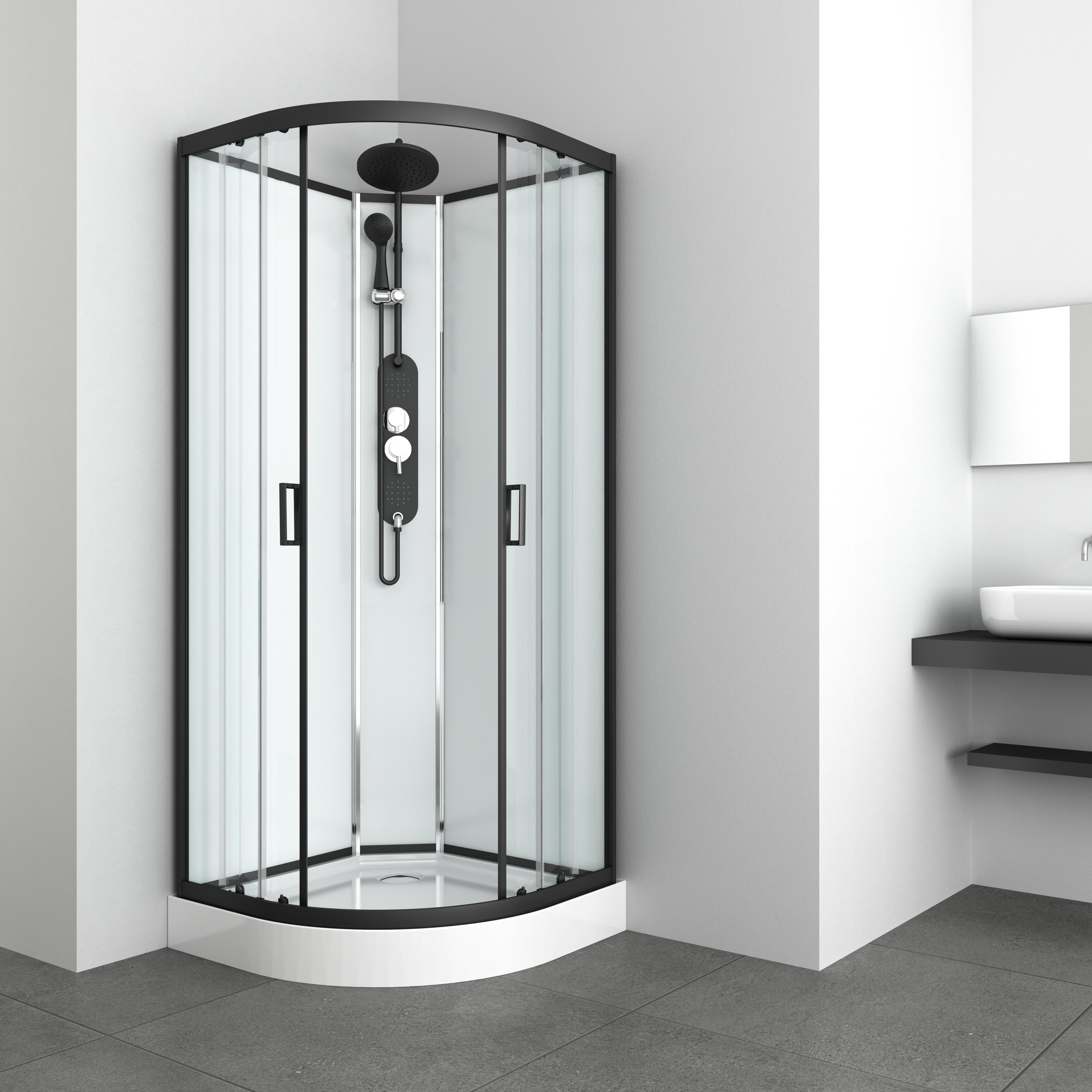 Duschkabine Epic 1 Komplett- Set Eckeinstieg inkl. Zubehör - Schwarz, MODERN, Glas/Metall (90/90/230cm) - Sanotechnik