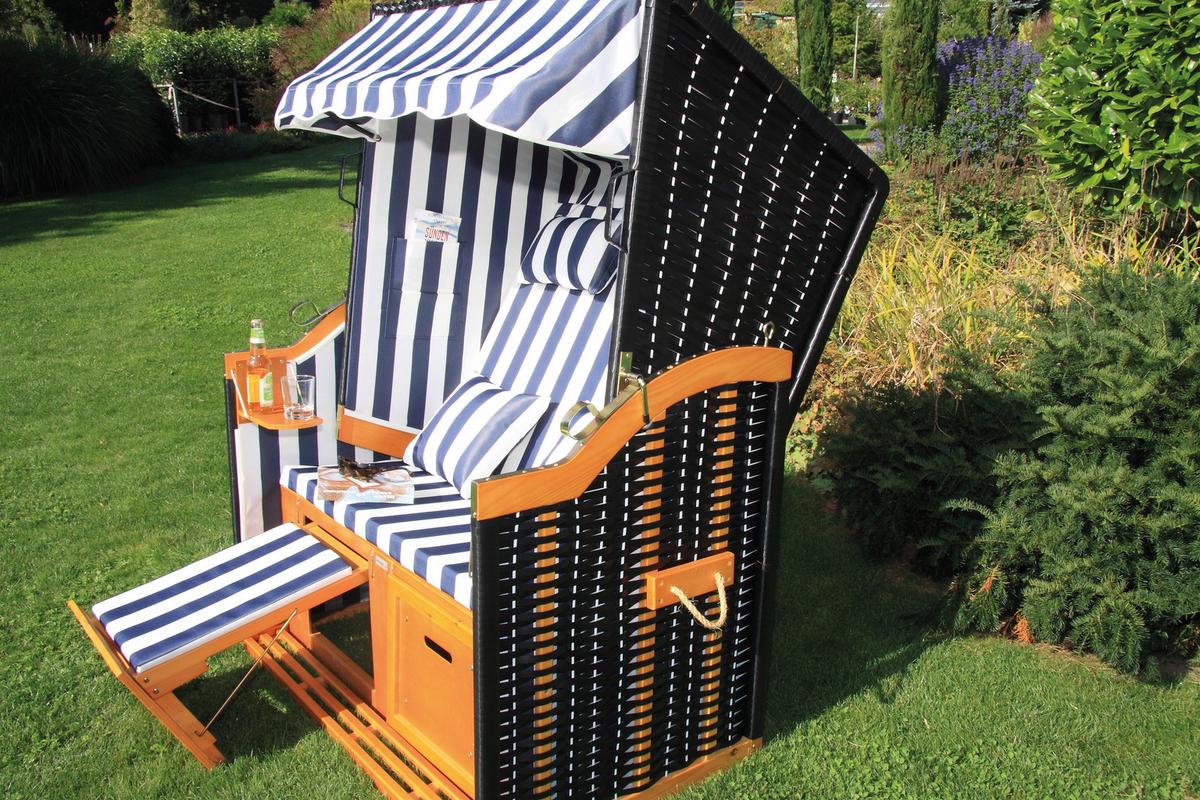 Strandkorb Nordsee Sylt Halblieger 2-Sitzer Blau/Weiß - Blau/Weiß, Basics, Holz/Textil (116/160/72cm) - Acamp