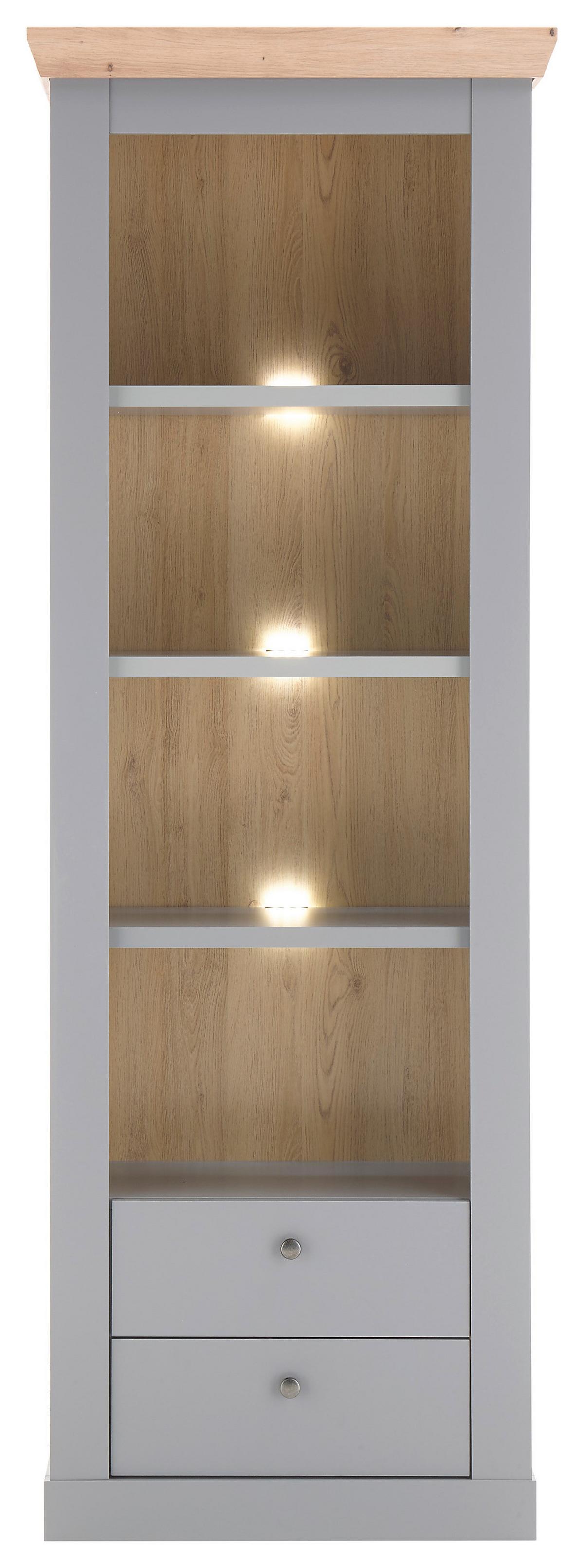 Vitrine Chambord Hellgrau/Eiche Dekor B: 71cm - Eichefarben/Hellgrau, Design, Holzwerkstoff (71/201/37cm) - MID.YOU