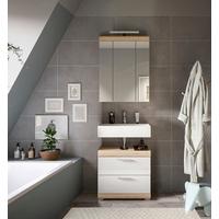 Badezimmer Lambada Eiche Dekor/weiß B: 60 Cm - Weiß Hochglanz/Silberfarben, MODERN, Glas/Holzwerkstoff (60cm) - MID.YOU
