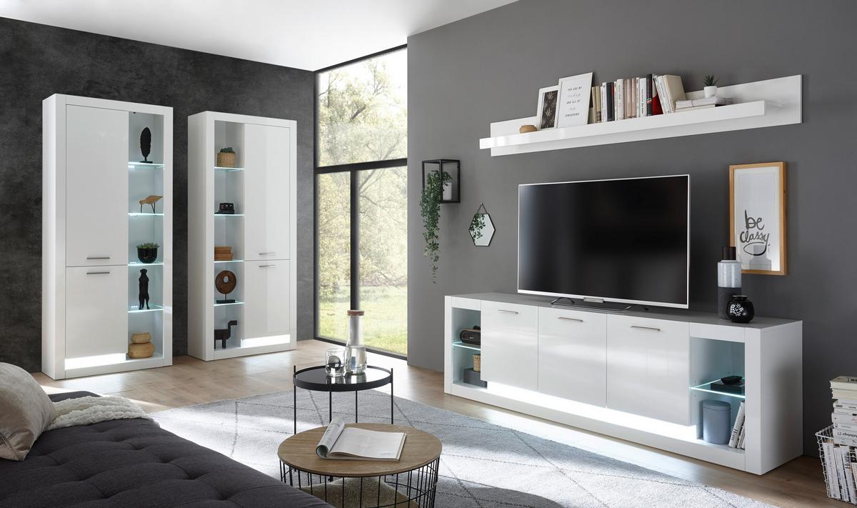 Vitrine Meran Weiß B: 80 cm - Weiß Hochglanz/Weiß, Design, Glas/Holzwerkstoff (80/195/37cm) - MID.YOU