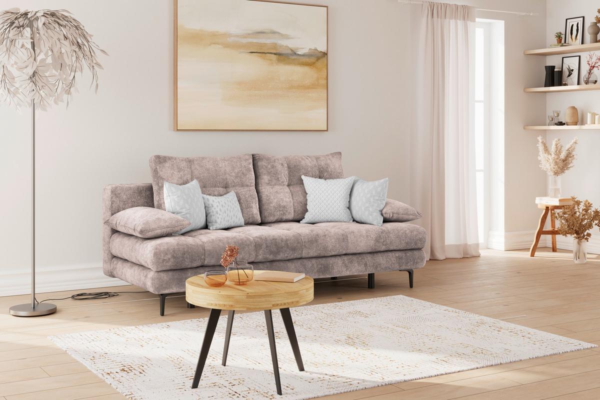 Schlafsofa Perla Rosa B: 203 cm - Schwarz/Rosa, KONVENTIONELL, Textil (203/94/96cm)