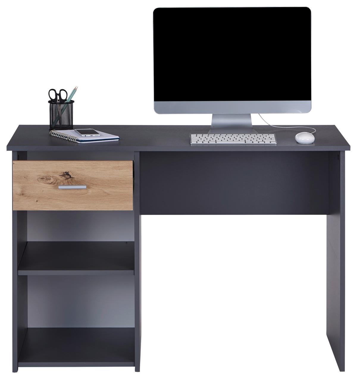 Schreibtisch Mit Stauraum Bxh: 110x74,5 Cm Anthrazit - Eichefarben/Anthrazit, MODERN, Holzwerkstoff (110/75/50cm)
