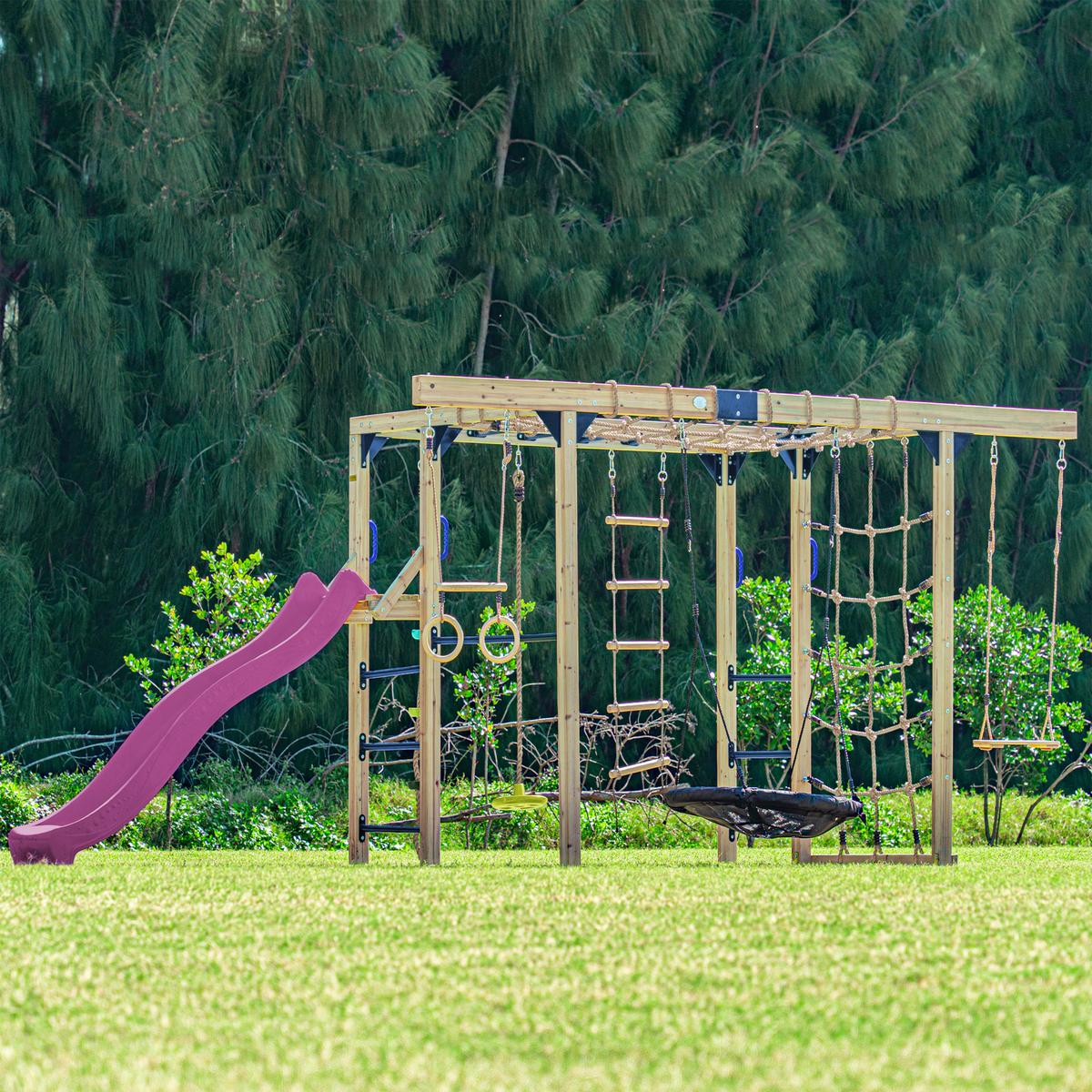 Klettergerüst mit Rutsche Lila - Blau/Lila, Basics, Holz/Kunststoff (522,5/196,2/205cm) - Ambia Garden