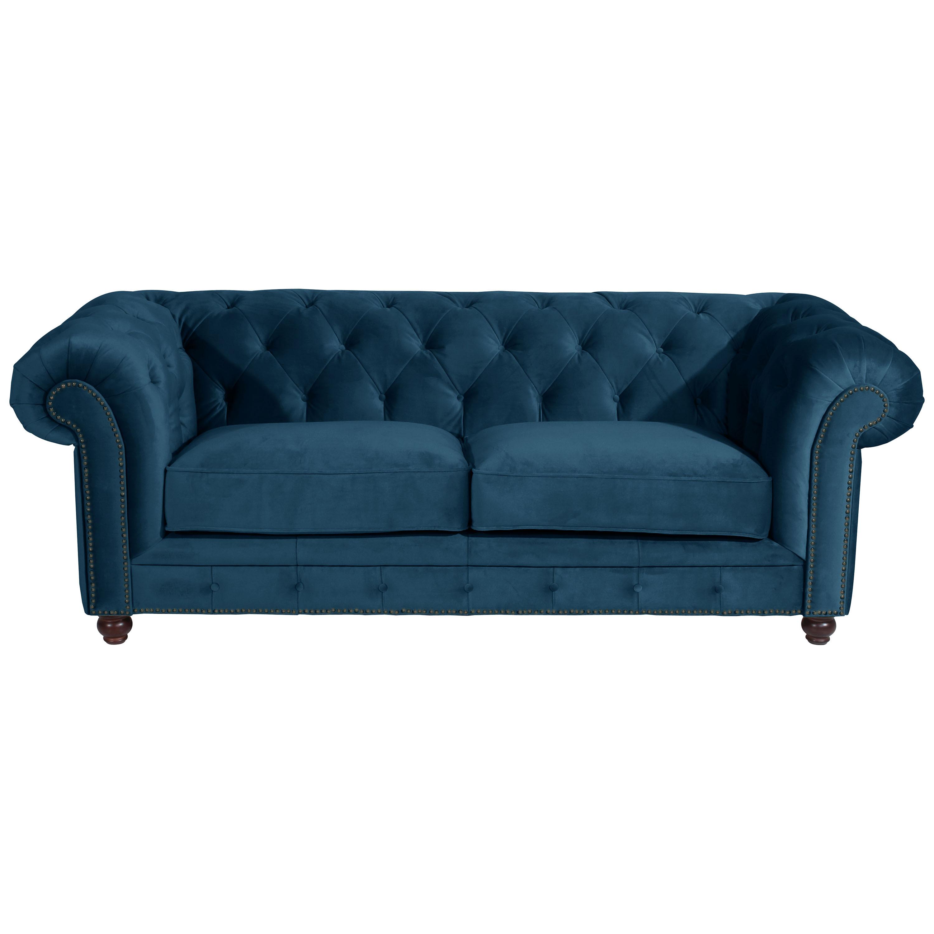 CHESTERFIELD-SOFA ORLEANS - Nussbaumfarben/Petrol, Design, Textil (216/77/100cm) - Max Winzer