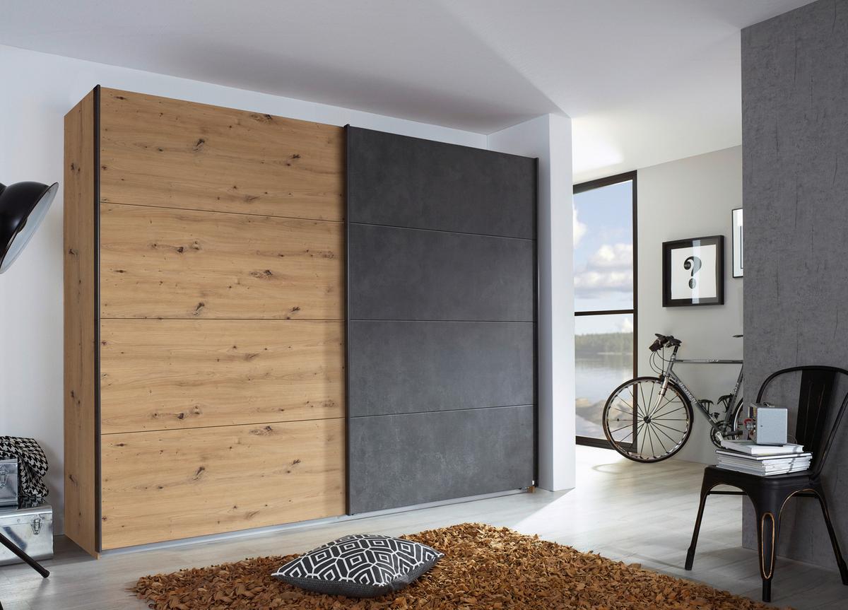 Schwebetürenschrank Tampa Anthrazit/eiche Dekor B: 271cm - Anthrazit/Eiche Artisan, KONVENTIONELL, Holzwerkstoff (271/210/62cm) - Rauch Möbel