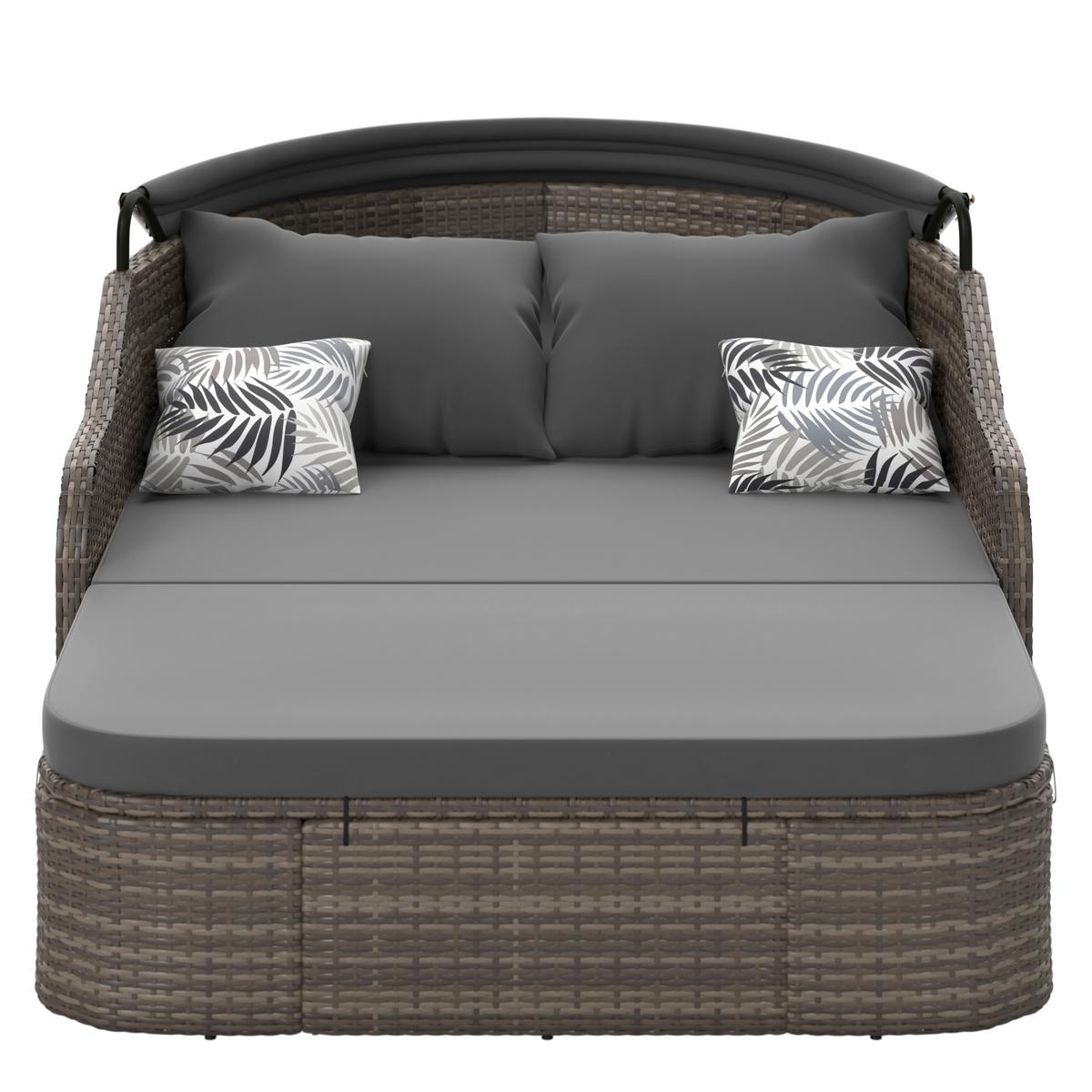 Sonneninsel Rio Grau/Schwarz Metall/Kunststoff/Textil +dach - Schwarz/Grau, MODERN, Kunststoff/Textil (206/132/64cm) - Beldano