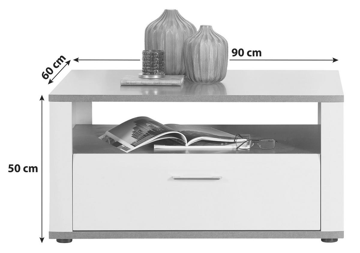 Konferenčný stolík so zásuvkou ALASSIO - biela/grafitová, Modern, kov/kompozitné drevo (90/50/60cm) - Luca Bessoni