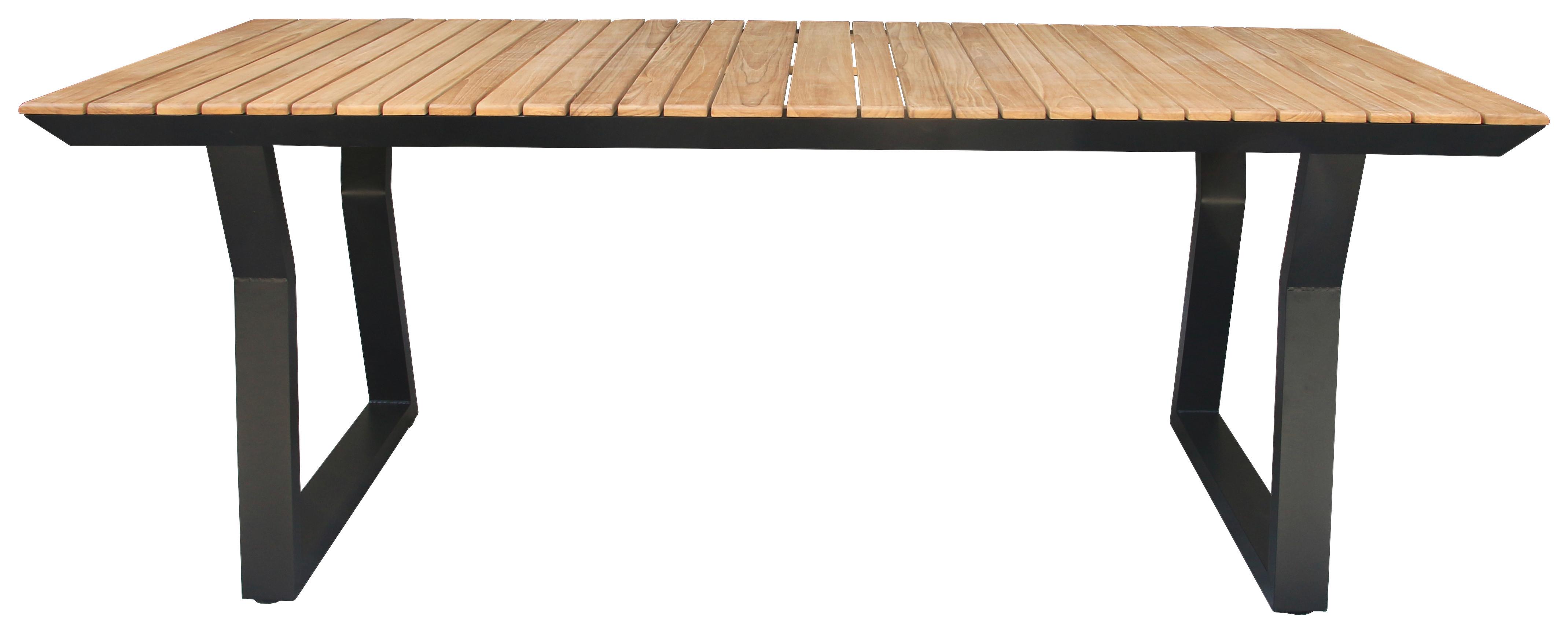 Gartentisch Teak-Exquisit L 200 cm - Schwarz/Alufarben, MODERN, Holz/Metall (200/90/75cm) - Beldano
