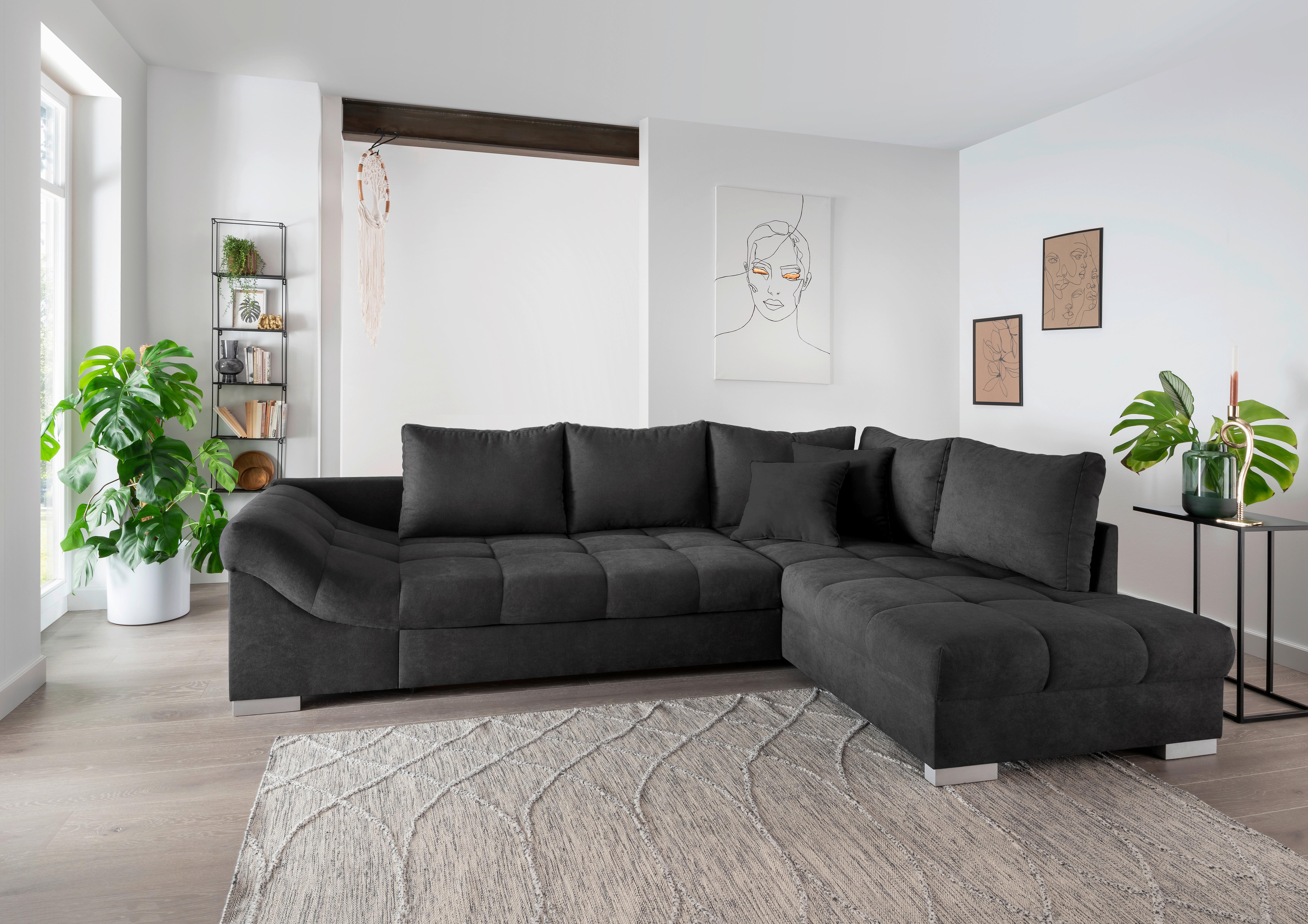 Eckschlafsofa Alvito Schwarz S: 298/202 cm - Silberfarben/Schwarz, Design, Textil (298/202cm) - MID.YOU