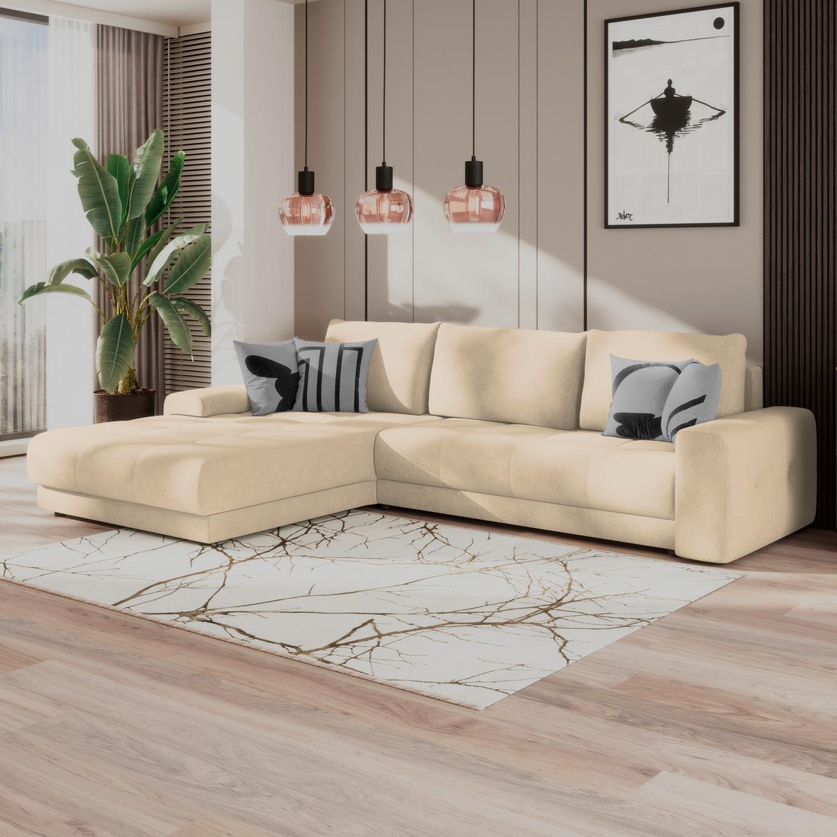 Ecksofa Adria Elfenbein, S: 213x308 cm - Elfenbein, Trend, Textil (213/308cm) - Luca Bessoni