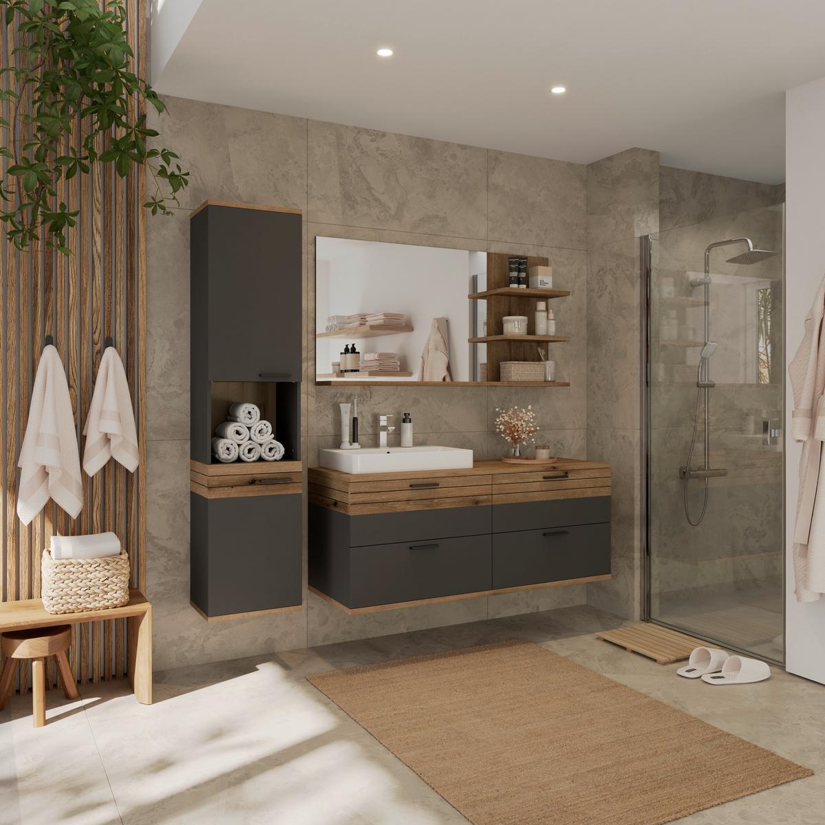 Badezimmer Hochschrank Cotia Cotls 40x170 cm Anthrazit - Eichefarben/Anthrazit, MODERN, Holzwerkstoff (40/170/30cm) - James Wood