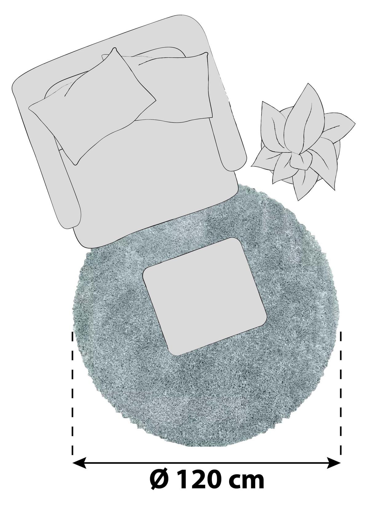 Hochflor Teppich Blau Naturfaser Fluffy Ø 120 cm - Blau, Basics, Textil (120cm)