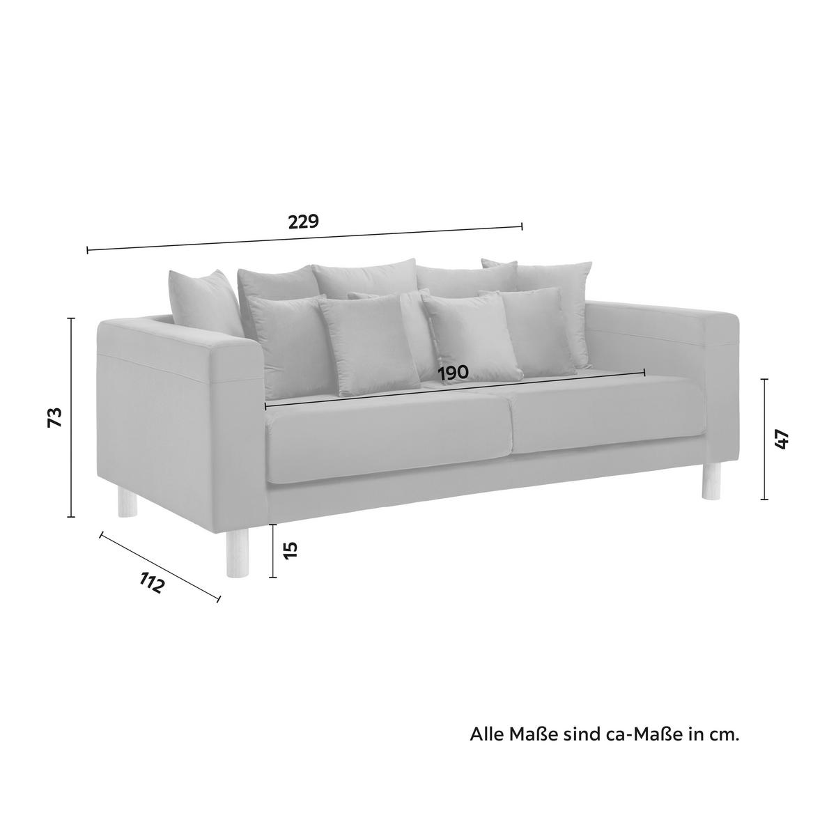 Pohovka s vankúšmi LENO sivá, zamatová - sivá, Modern, drevo/textil (229/73/112cm) - Bessagi Home