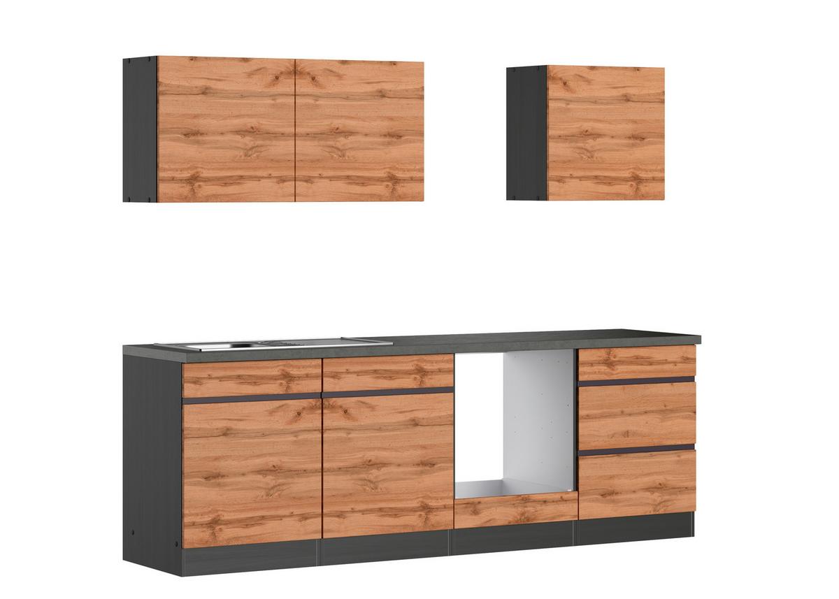 Küchenzeile Turin Ohne Geräte 240 Cm Graphitfarben/eichef. - Eiche Wotan/Graphitfarben, Design, Holz/Holzwerkstoff (240cm) - Held