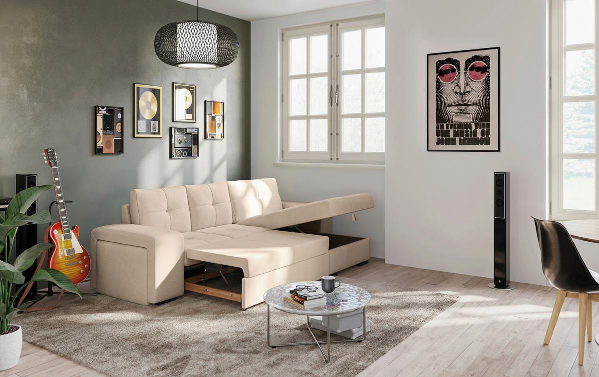 Eckschlafsofa Mattina Naturfarben S: 268x156 Cm - Schwarz/Naturfarben, MODERN, Textil (268/156cm) - MID.YOU