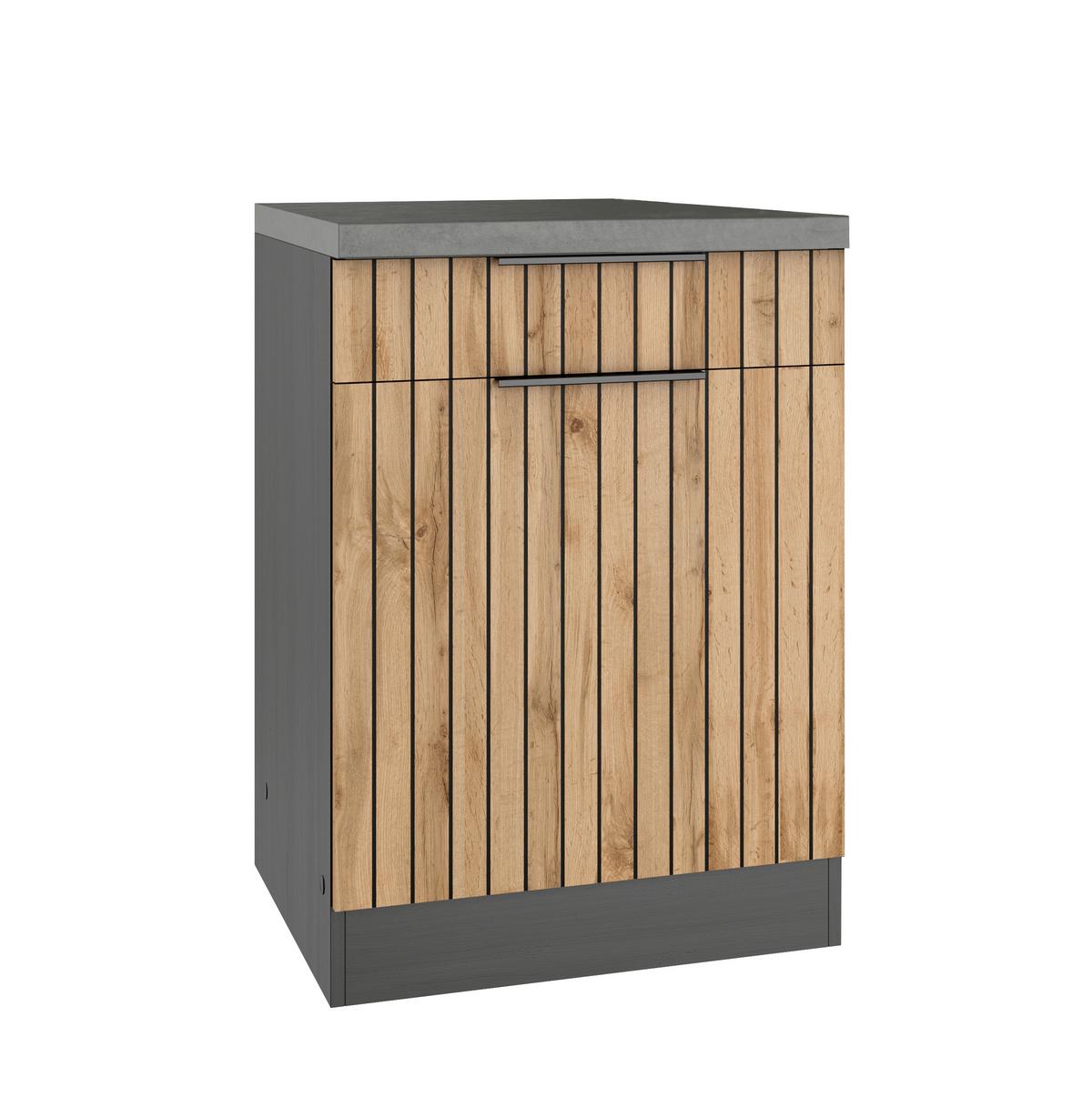 Küchenunterschrank Liverpool Graphit, Eiche Dekor B: 60 cm - Schieferfarben/Eiche Wotan, Basics, Holzwerkstoff (60/86/60cm) - Held