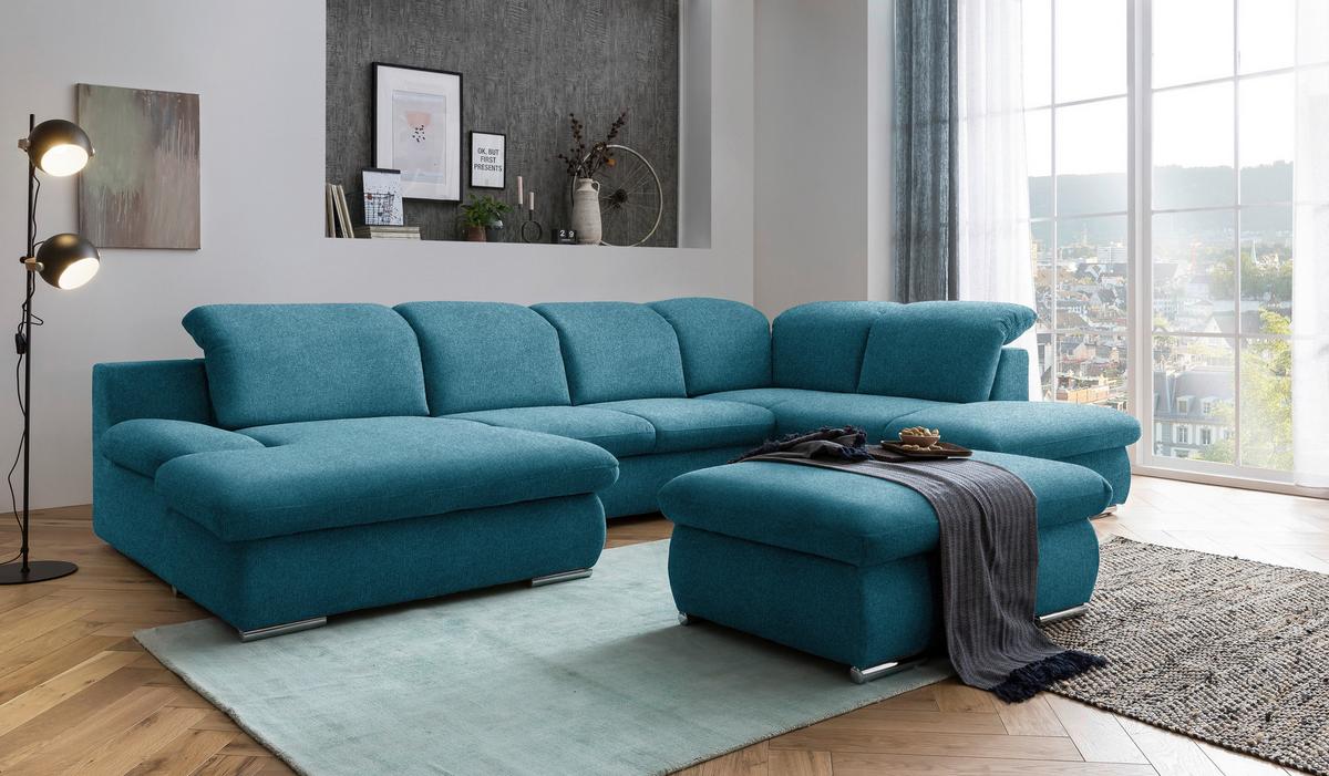 Wohnlandschaft Isona Blau - Chromfarben/Blau, Design, Textil (165/353/212cm) - Livetastic