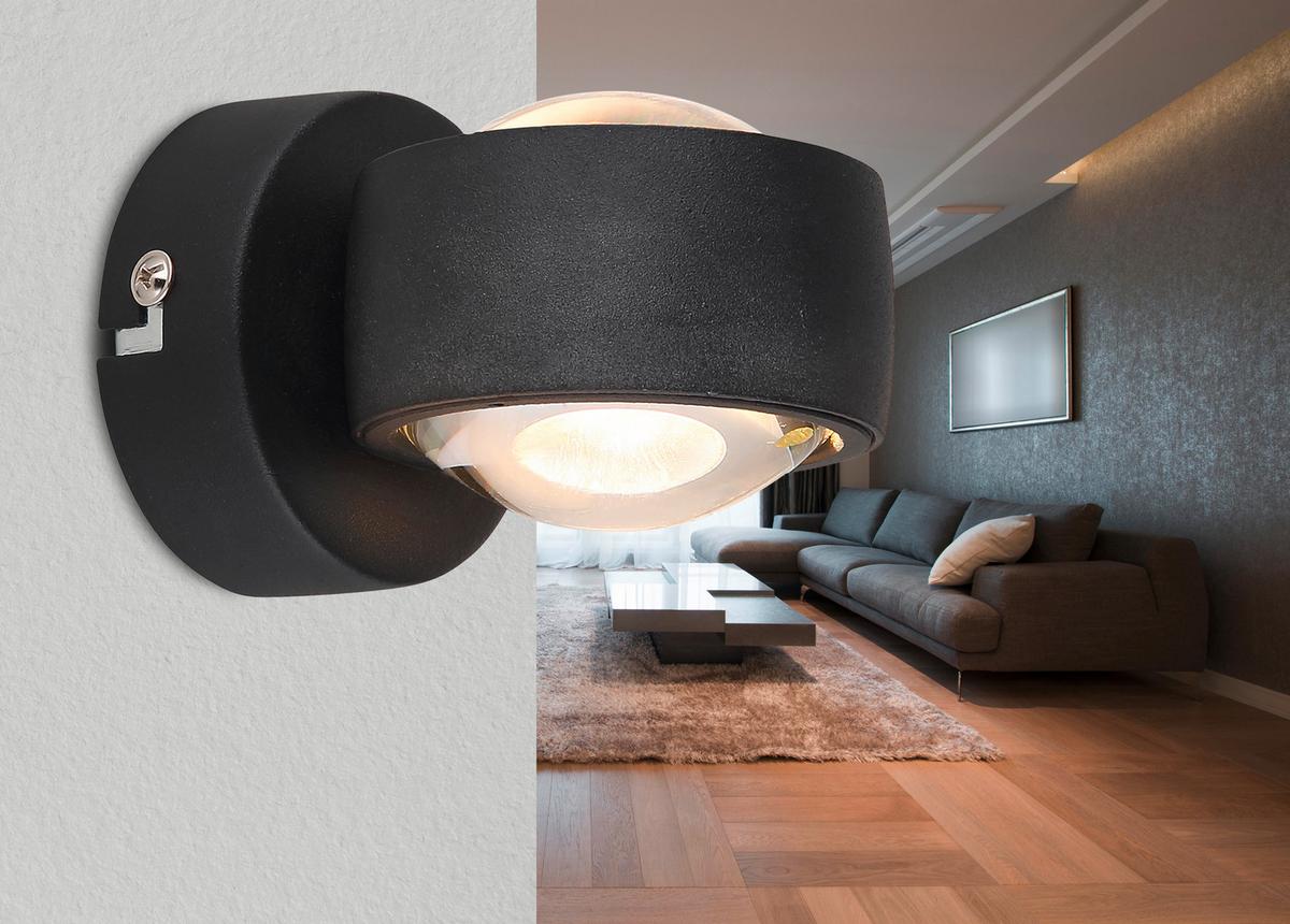 Led-wandleuchte 78290b - Klar/Schwarz, Design, Glas/Metall (7,5/10/7cm) - Globo
