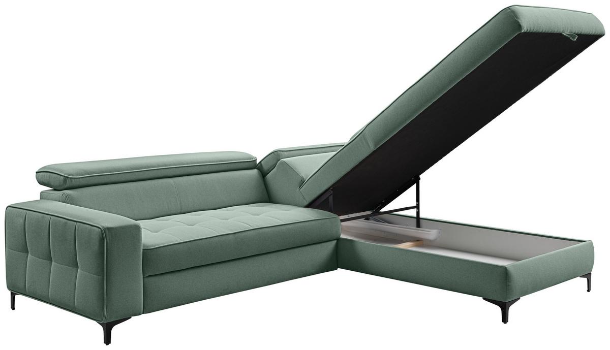 Ecksofa Nala Mintgrün S: 251x203cm - Schwarz/Mintgrün, Design, Textil (251/203cm) - MID.YOU