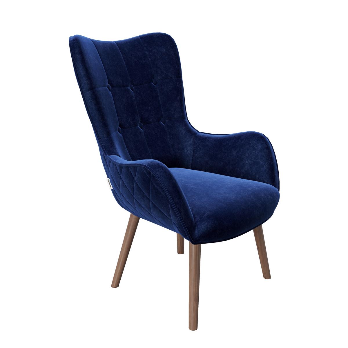 Ohrensessel mit Armlehnen Bridget Samt Blau - Blau/Braun, KONVENTIONELL, Textil (68/99/77cm) - Playboy