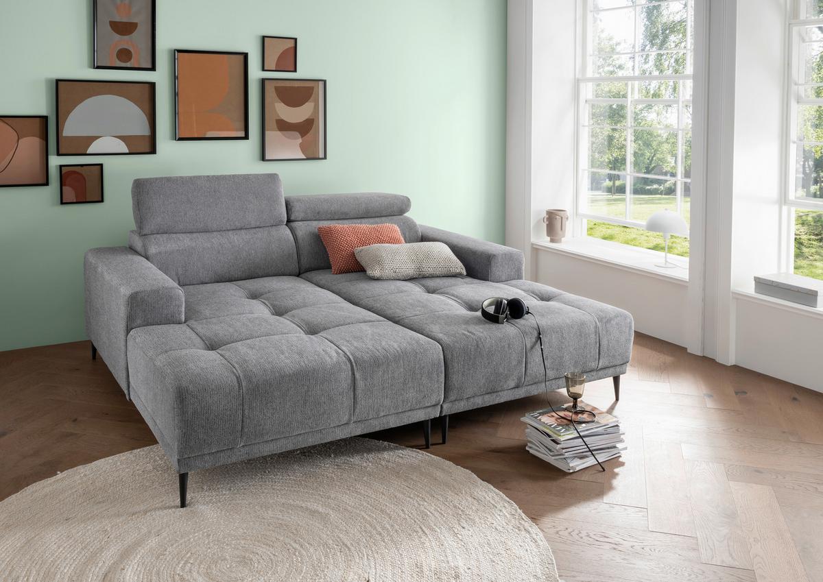 Ecksofa Intera Silberfarben, S: 200x188 Cm - Silberfarben/Schwarz, KONVENTIONELL, Textil (200/188cm) - Livetastic