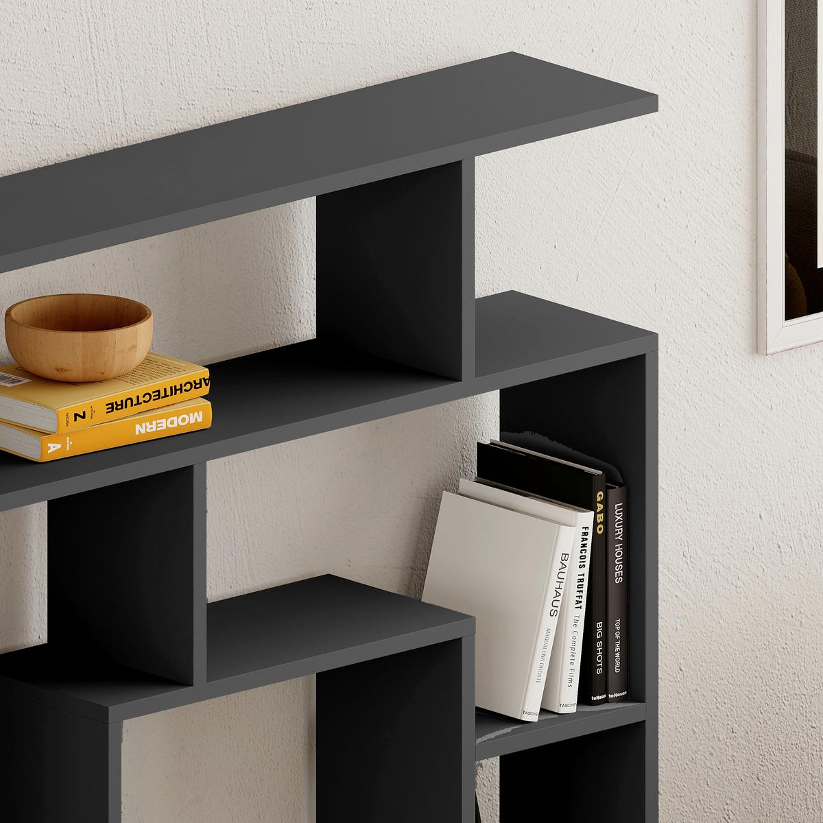 Bücherwand Labirent Anthrazit B: 125 cm - Anthrazit, Design, Holzwerkstoff (125/129/22cm) - Livetastic
