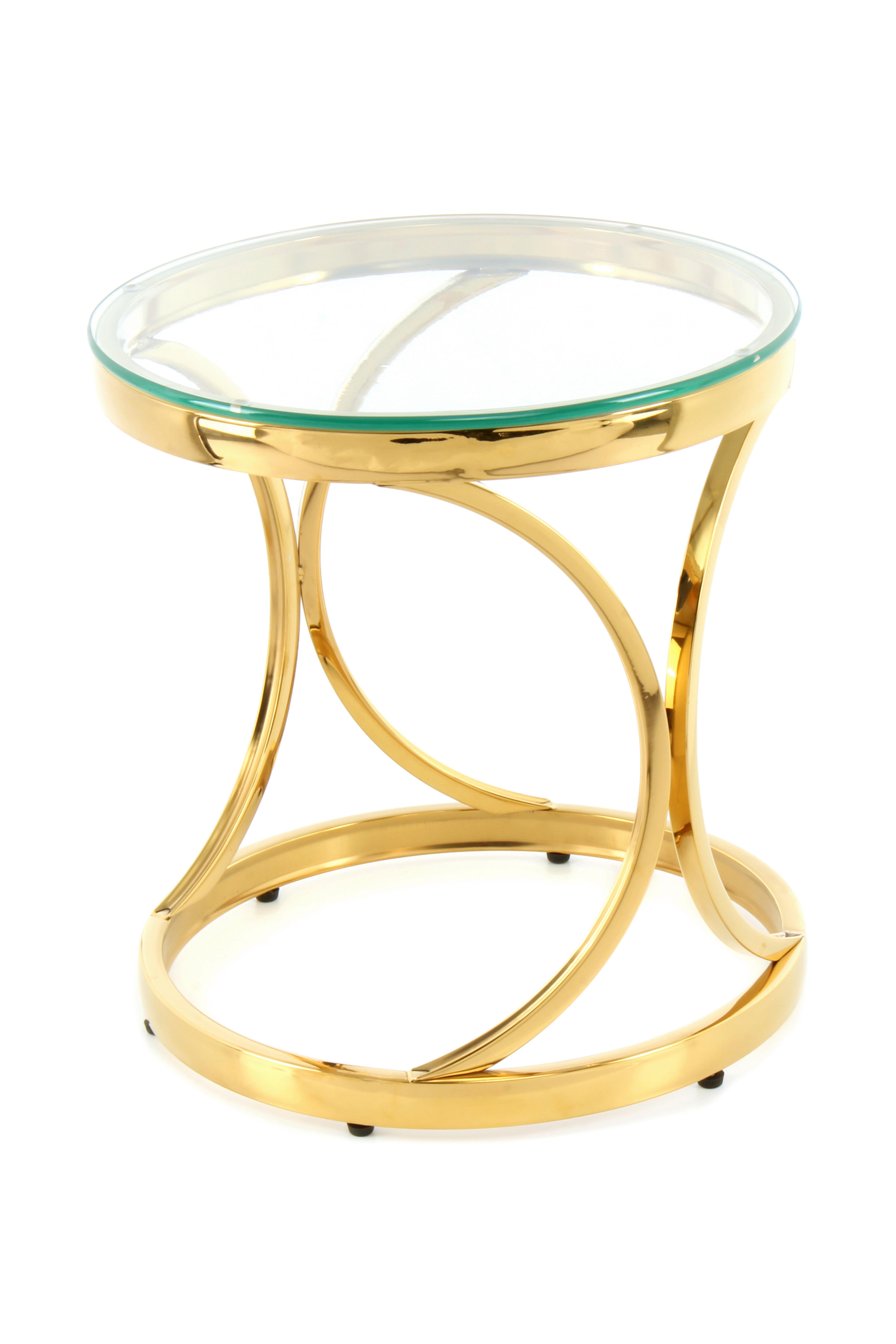 Beistellitsch mit Glasplatte Weyda, Gold/Klar - Klar/Goldfarben, Basics, Glas/Metall (40/42/40cm)