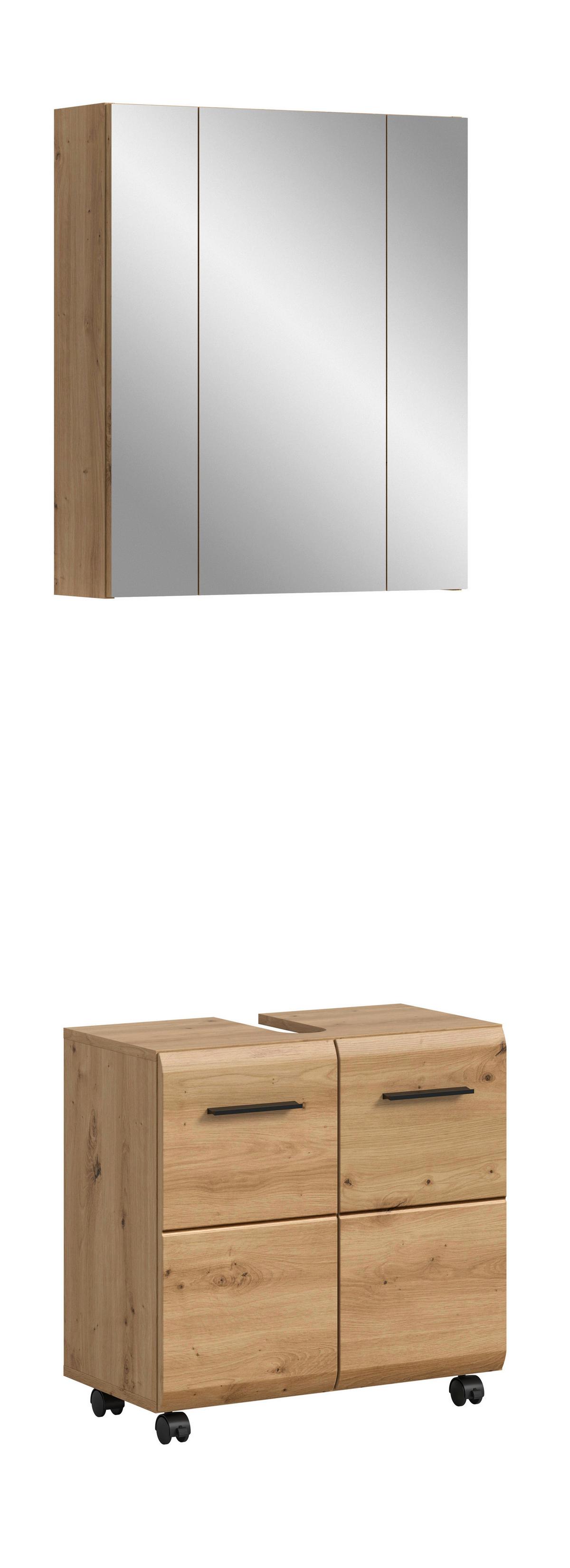 Badezimmer Ice Eiche Artisan Dekor B: 60cm - Schwarz/Eiche Artisan, Trend, Glas/Holzwerkstoff (60cm) - MID.YOU