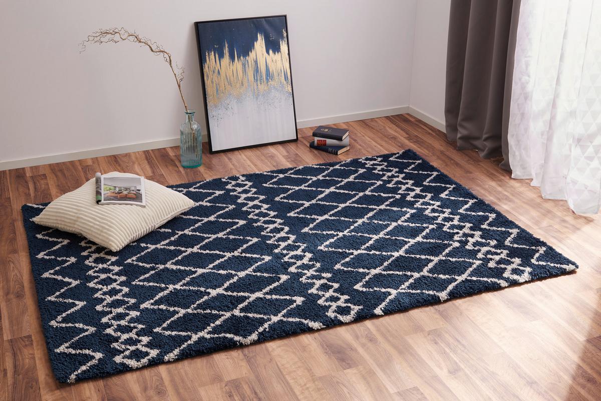 Hochflor Teppich Weiß/Blau Jenson 160x230 cm - Blau/Weiß, Basics, Textil (160/230cm) - James Wood