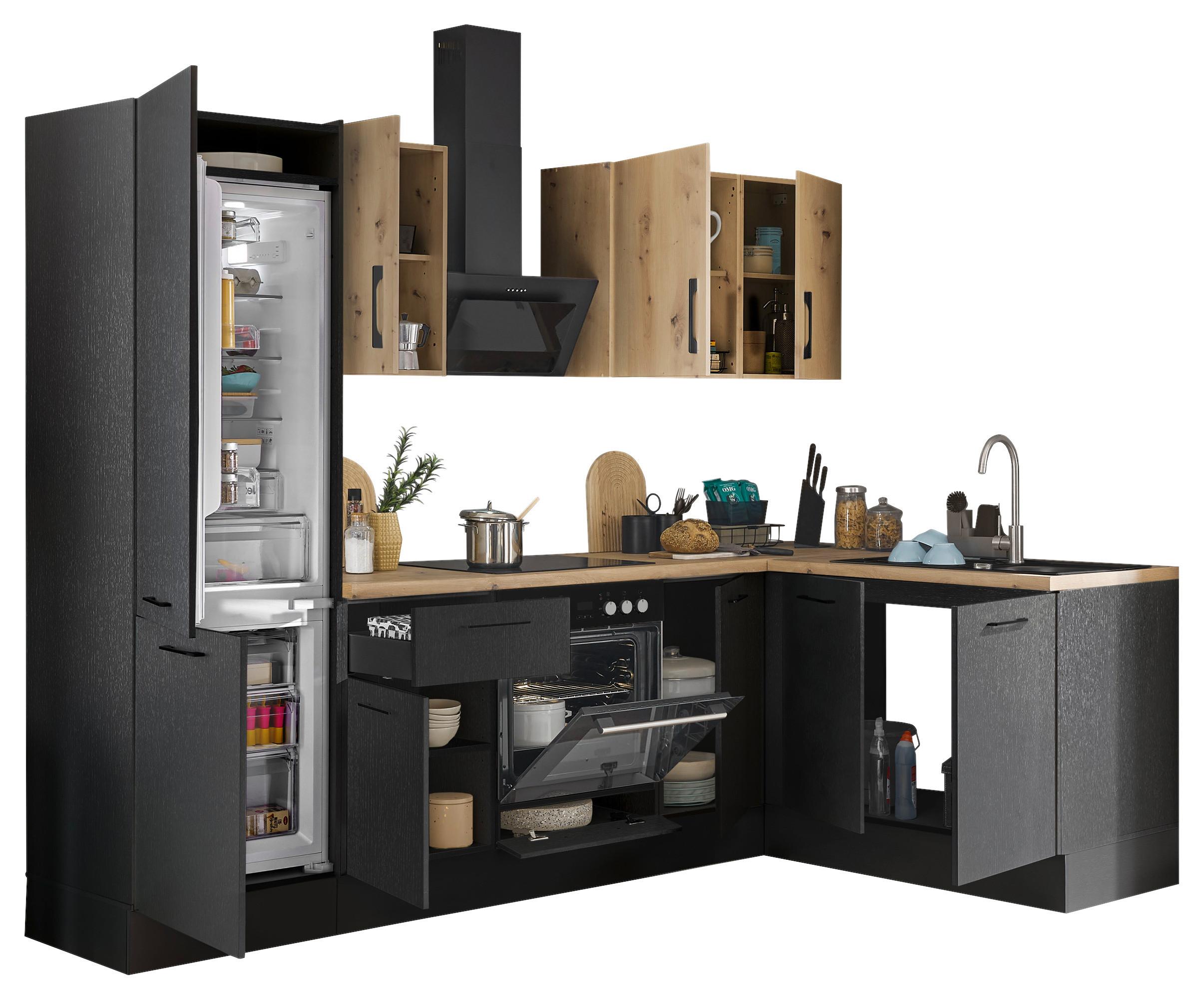 Eckküche Turin Schwarz/eiche Dekor 270x165 Cm - Schwarz/Eiche Artisan, Basics, Holzwerkstoff (270/165cm) - MID.YOU