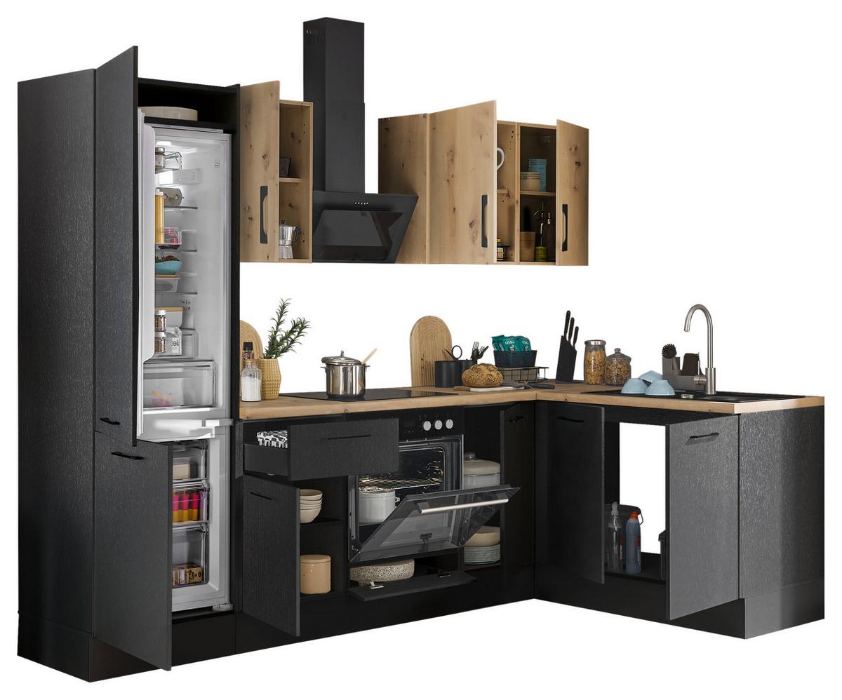 Eckküche Turin Schwarz/eiche Dekor 270x165 Cm - Schwarz/Eiche Artisan, Basics, Holzwerkstoff (270/165cm) - MID.YOU